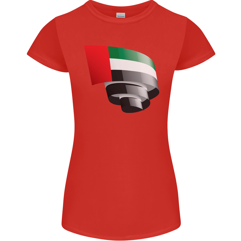 Curled UAE Flag Day Emirati Day Football Womens Petite Cut T-Shirt Red