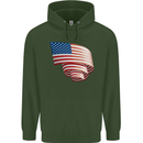 Curled USA Flag Independence Day Football Childrens Kids Hoodie Forest Green