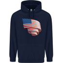 Curled USA Flag Independence Day Football Childrens Kids Hoodie Navy Blue