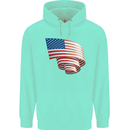 Curled USA Flag Independence Day Football Childrens Kids Hoodie Peppermint
