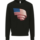 Curled USA Flag Independence Day Football Kids Sweatshirt Jumper Black