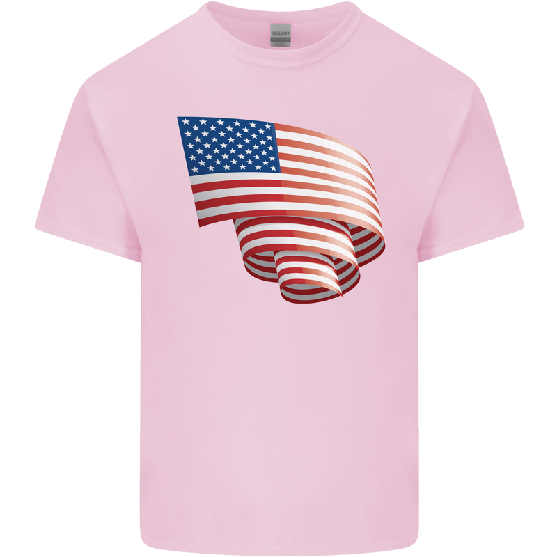 Curled USA Flag Independence Day Football Kids T-Shirt Childrens Light Pink