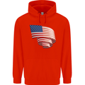 Curled USA Flag Independence Day Football Mens 80% Cotton Hoodie Bright Red
