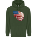 Curled USA Flag Independence Day Football Mens 80% Cotton Hoodie Forest Green