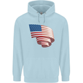 Curled USA Flag Independence Day Football Mens 80% Cotton Hoodie Light Blue