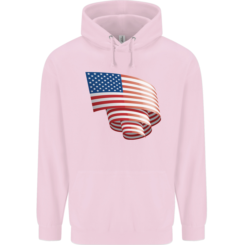 Curled USA Flag Independence Day Football Mens 80% Cotton Hoodie Light Pink