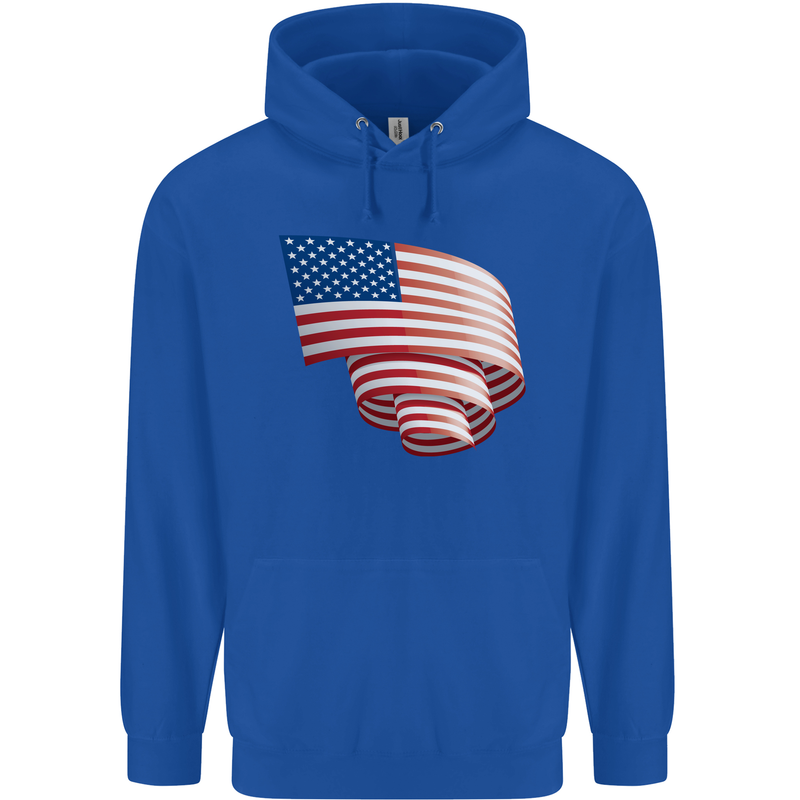 Curled USA Flag Independence Day Football Mens 80% Cotton Hoodie Royal Blue