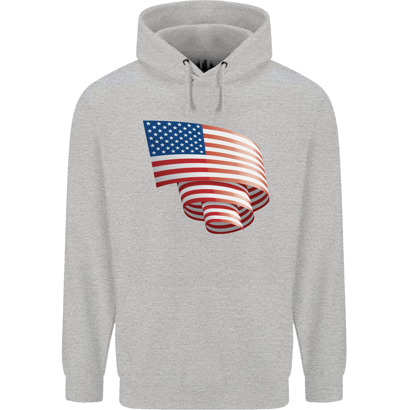 Curled USA Flag Independence Day Football Mens 80% Cotton Hoodie Sports Grey
