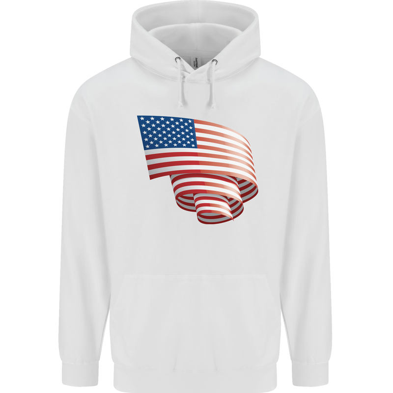 Curled USA Flag Independence Day Football Mens 80% Cotton Hoodie White