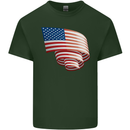 Curled USA Flag Independence Day Football Mens Cotton T-Shirt Tee Top Forest Green