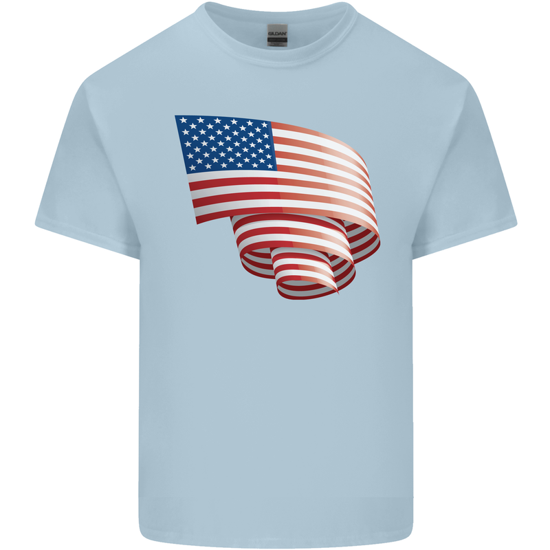 Curled USA Flag Independence Day Football Mens Cotton T-Shirt Tee Top Light Blue