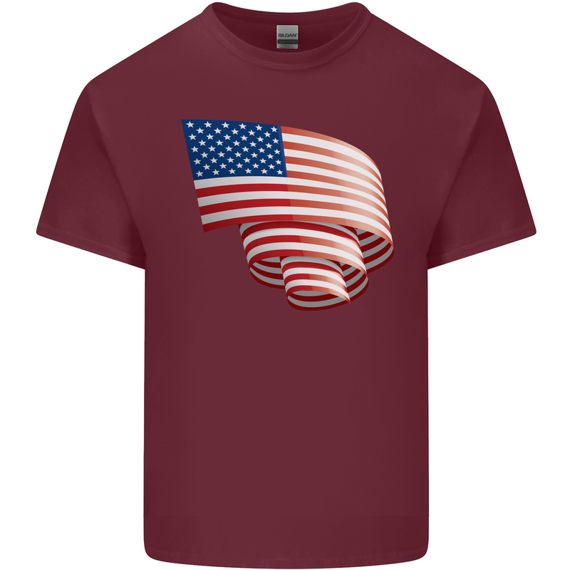 Curled USA Flag Independence Day Football Mens Cotton T-Shirt Tee Top Maroon