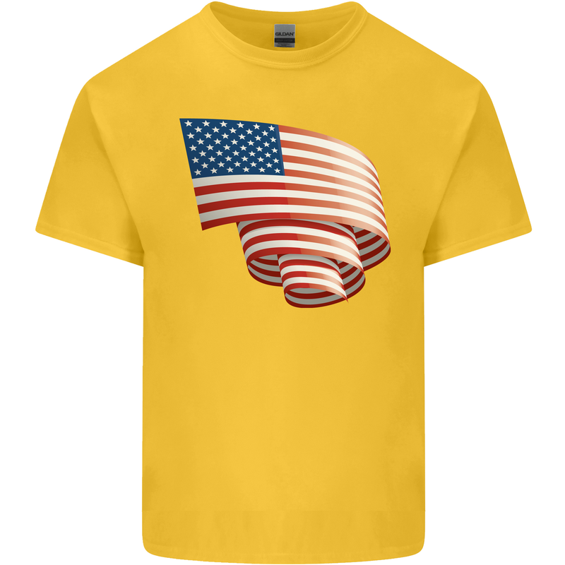 Curled USA Flag Independence Day Football Mens Cotton T-Shirt Tee Top Yellow