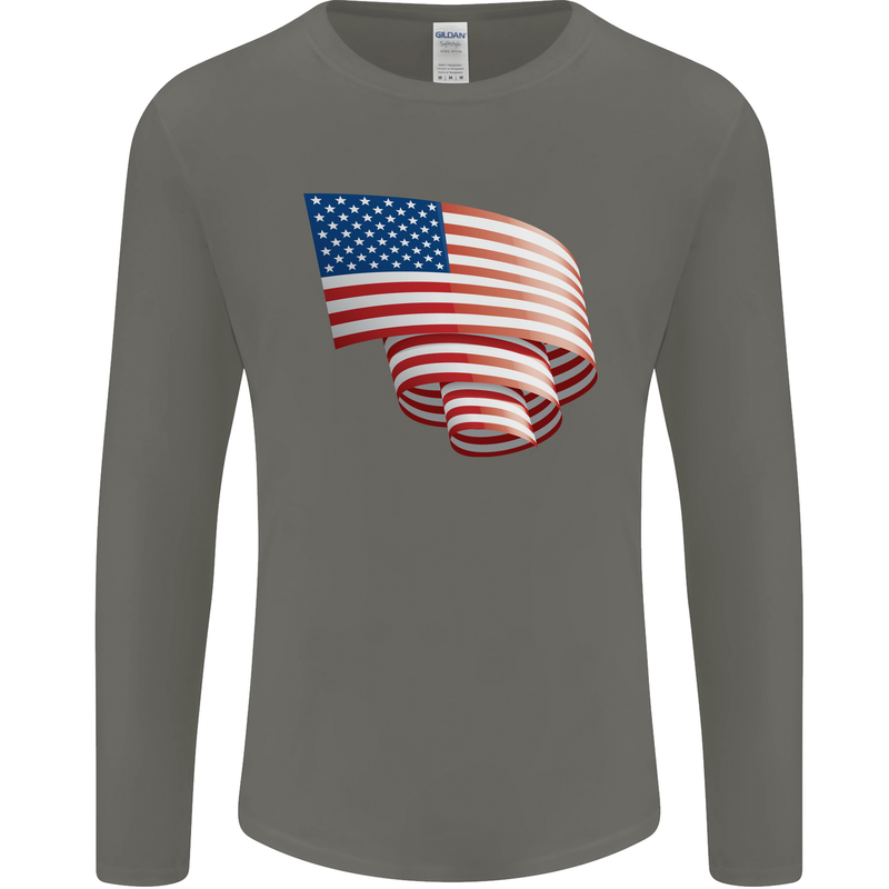 Curled USA Flag Independence Day Football Mens Long Sleeve T-Shirt Charcoal