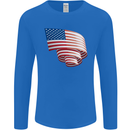 Curled USA Flag Independence Day Football Mens Long Sleeve T-Shirt Royal Blue