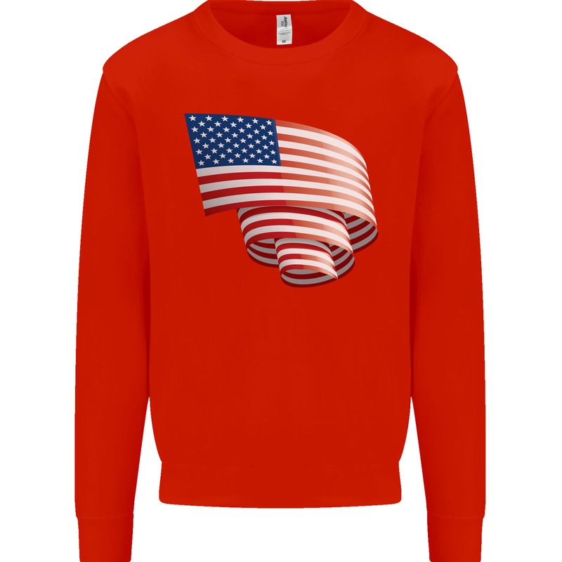 Curled USA Flag Independence Day Football Mens Sweatshirt Jumper Bright Red