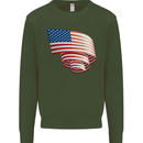 Curled USA Flag Independence Day Football Mens Sweatshirt Jumper Forest Green