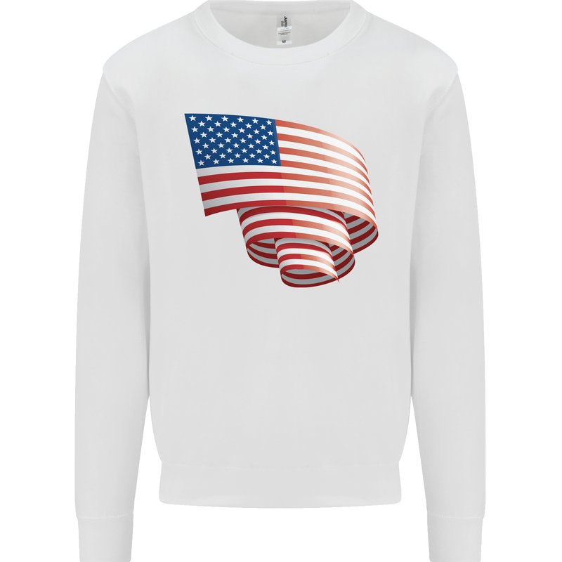 Curled USA Flag Independence Day Football Mens Sweatshirt Jumper White