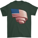 Curled USA Flag Independence Day Football Mens T-Shirt 100% Cotton Forest Green