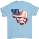 Curled USA Flag Independence Day Football Mens T-Shirt 100% Cotton Light Blue