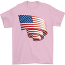 Curled USA Flag Independence Day Football Mens T-Shirt 100% Cotton Light Pink