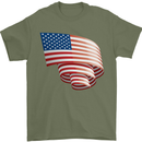 Curled USA Flag Independence Day Football Mens T-Shirt 100% Cotton Military Green