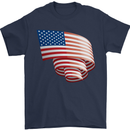 Curled USA Flag Independence Day Football Mens T-Shirt 100% Cotton Navy Blue