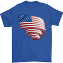 Curled USA Flag Independence Day Football Mens T-Shirt 100% Cotton Royal Blue