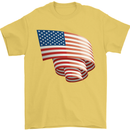 Curled USA Flag Independence Day Football Mens T-Shirt 100% Cotton Yellow