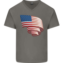 Curled USA Flag Independence Day Football Mens V-Neck Cotton T-Shirt Charcoal