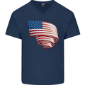Curled USA Flag Independence Day Football Mens V-Neck Cotton T-Shirt Navy Blue