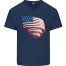 Curled USA Flag Independence Day Football Mens V-Neck Cotton T-Shirt Navy Blue