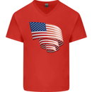 Curled USA Flag Independence Day Football Mens V-Neck Cotton T-Shirt Red
