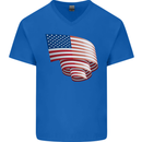 Curled USA Flag Independence Day Football Mens V-Neck Cotton T-Shirt Royal Blue
