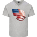 Curled USA Flag Independence Day Football Mens V-Neck Cotton T-Shirt Sports Grey