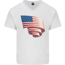Curled USA Flag Independence Day Football Mens V-Neck Cotton T-Shirt White