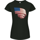 Curled USA Flag Independence Day Football Womens Petite Cut T-Shirt Black