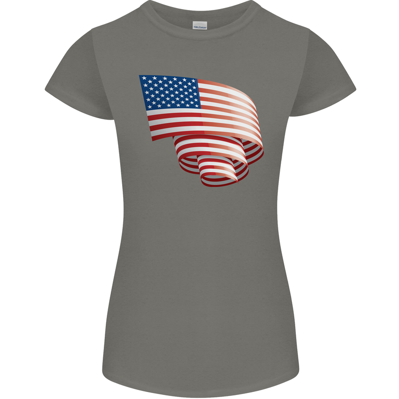 Curled USA Flag Independence Day Football Womens Petite Cut T-Shirt Charcoal