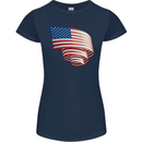 Curled USA Flag Independence Day Football Womens Petite Cut T-Shirt Navy Blue