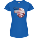 Curled USA Flag Independence Day Football Womens Petite Cut T-Shirt Royal Blue