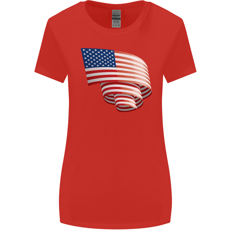 Curled USA Flag Independence Day Football Womens Wider Cut T-Shirt Red