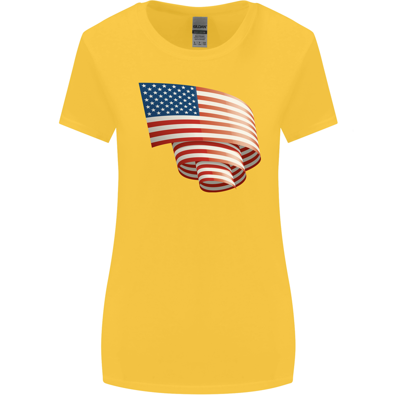 Curled USA Flag Independence Day Football Womens Wider Cut T-Shirt Yellow