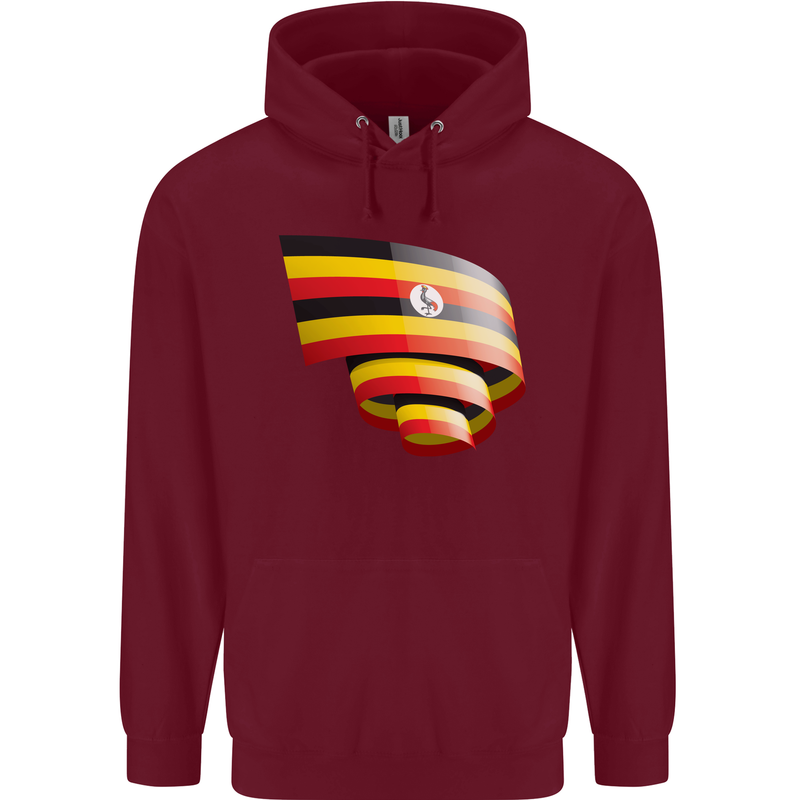 Curled Uganda Flag Ugandan Day Football Childrens Kids Hoodie Maroon