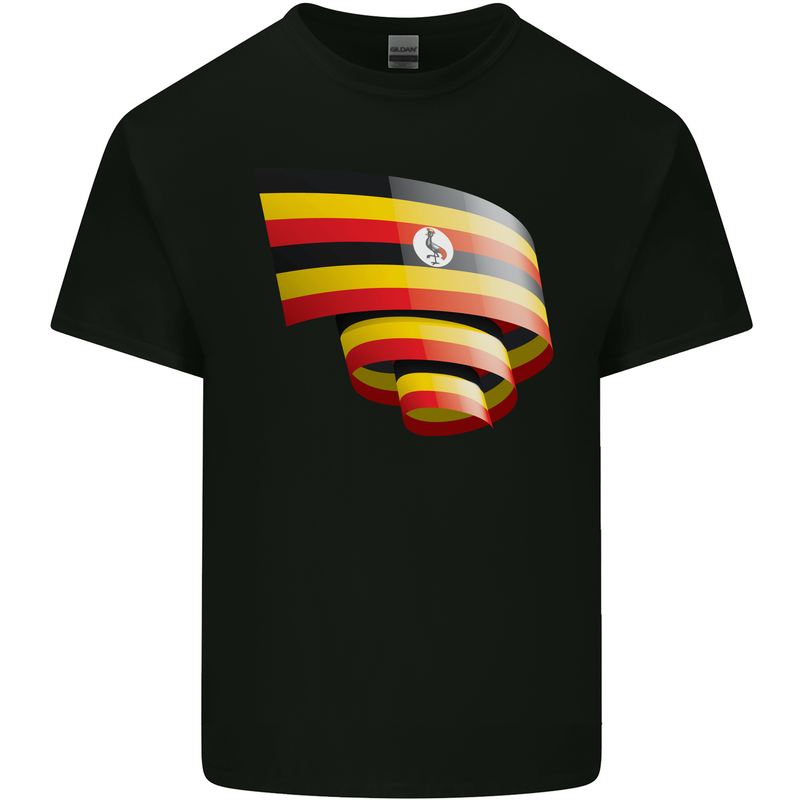 Curled Uganda Flag Ugandan Day Football Mens Cotton T-Shirt Tee Top Black