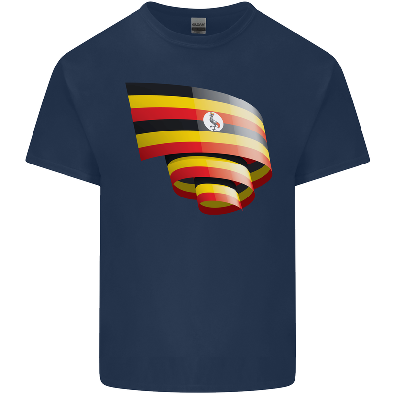 Curled Uganda Flag Ugandan Day Football Mens Cotton T-Shirt Tee Top Navy Blue