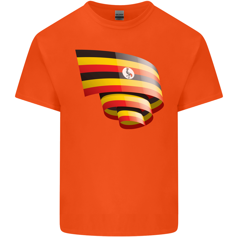 Curled Uganda Flag Ugandan Day Football Mens Cotton T-Shirt Tee Top Orange
