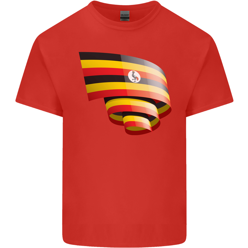 Curled Uganda Flag Ugandan Day Football Mens Cotton T-Shirt Tee Top Red