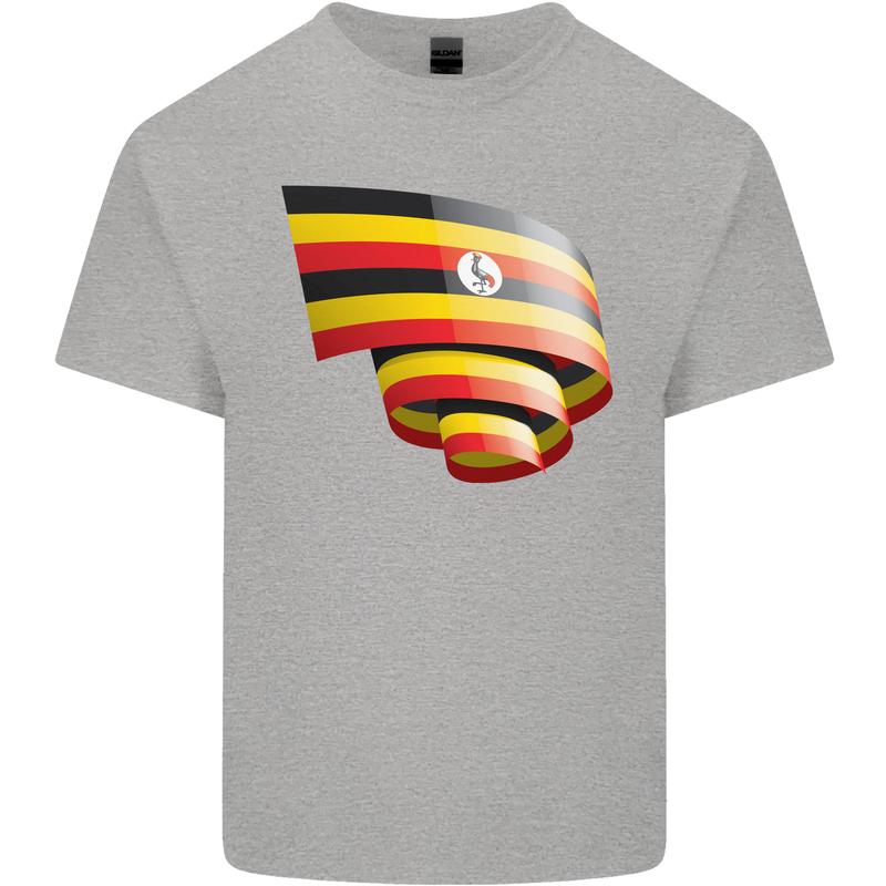 Curled Uganda Flag Ugandan Day Football Mens Cotton T-Shirt Tee Top Sports Grey