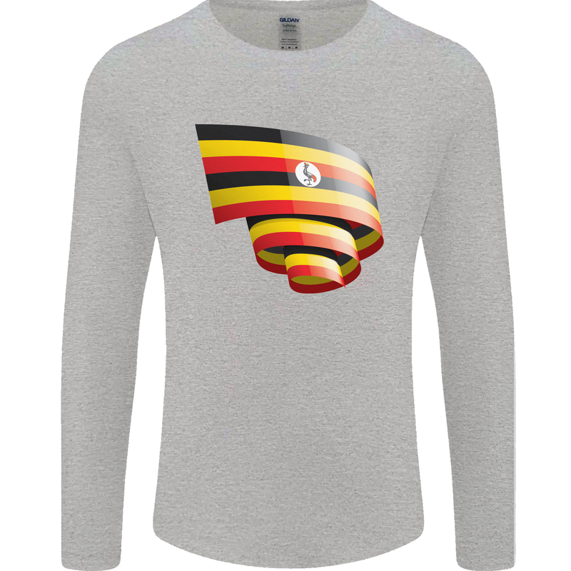 Curled Uganda Flag Ugandan Day Football Mens Long Sleeve T-Shirt Sports Grey