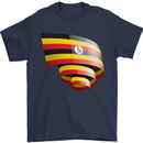 Curled Uganda Flag Ugandan Day Football Mens T-Shirt 100% Cotton Navy Blue